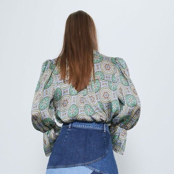 ZARA BOHO FLOWY PRINTED BALLOON SLEEVE BLOUSE - Picture 7 of 7